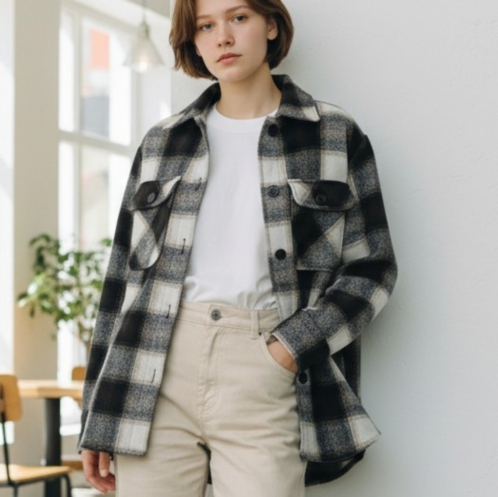 Sz XS AQUA Plaid Shacket Grandpacore Dadcore Wool Blend